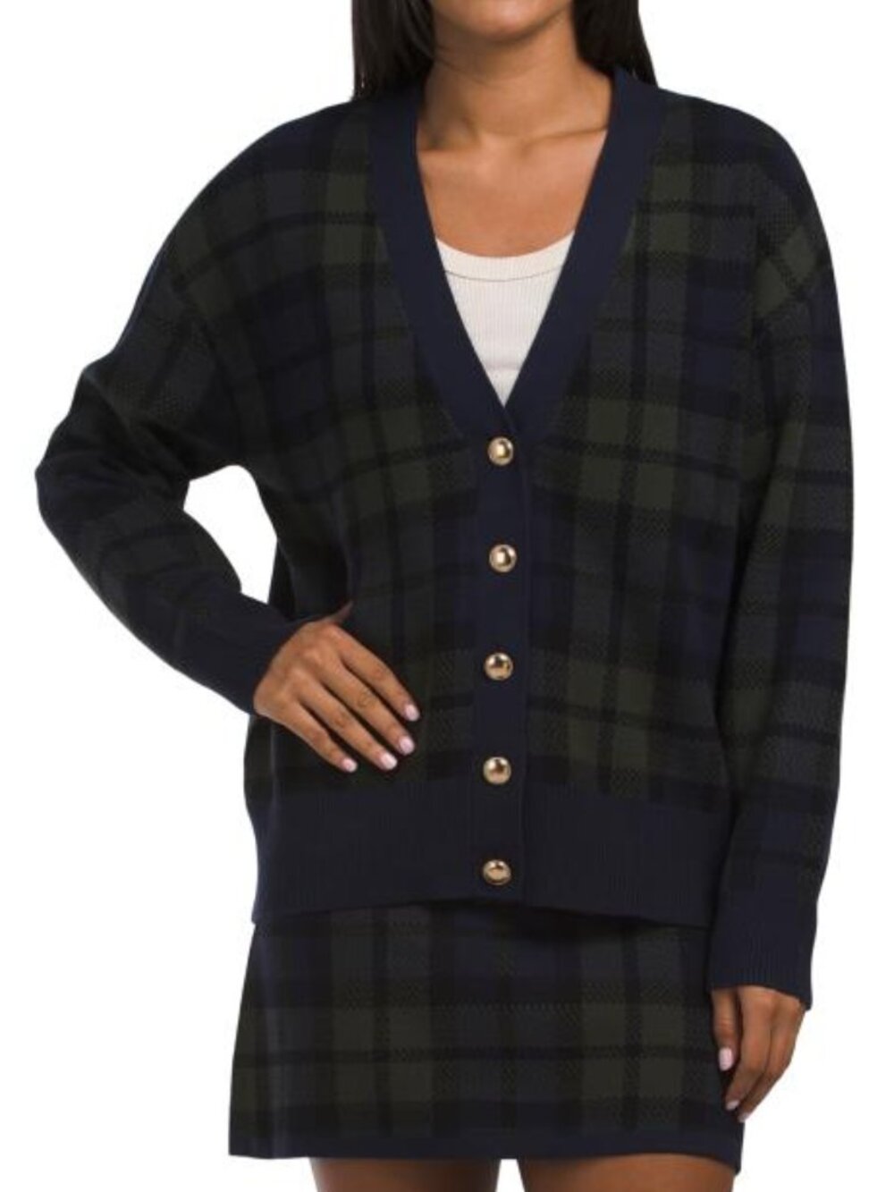 FRENCH CONNECTION Plaid Cardigan